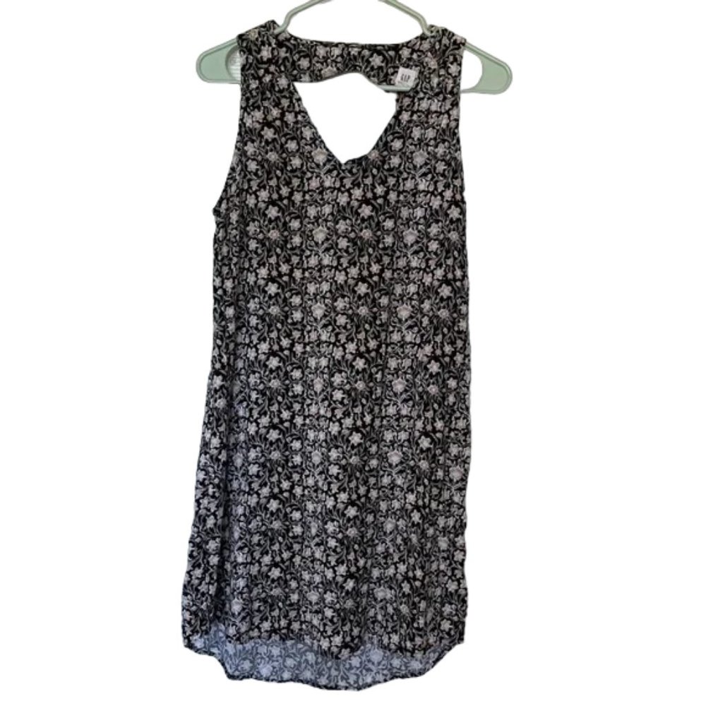 Gap Women's XS Black Floral Sleeveless Rayon Dress Sleeveless Cutout V neck